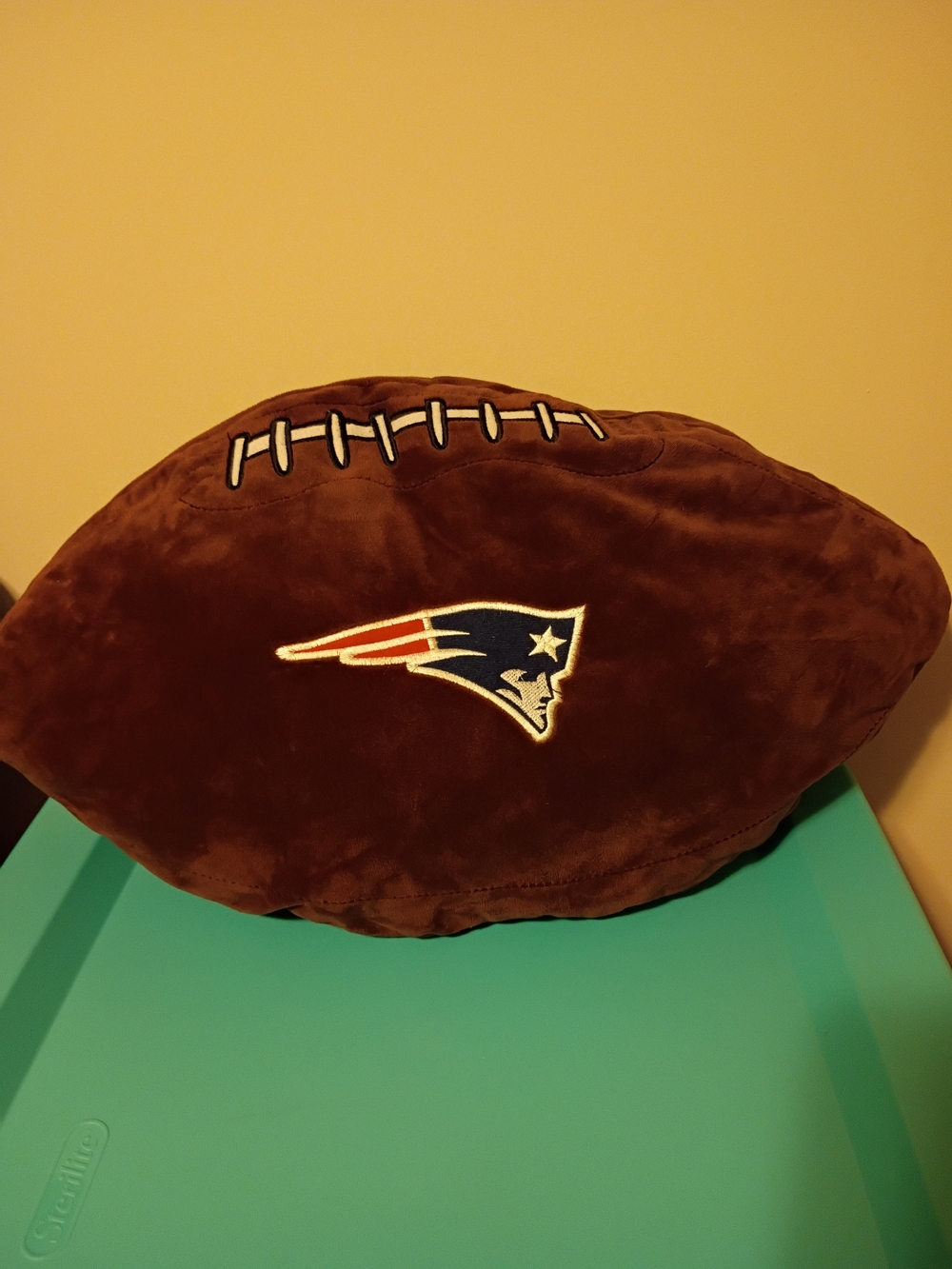 NFL Brown Plush Football Pillow with Patriots Logo